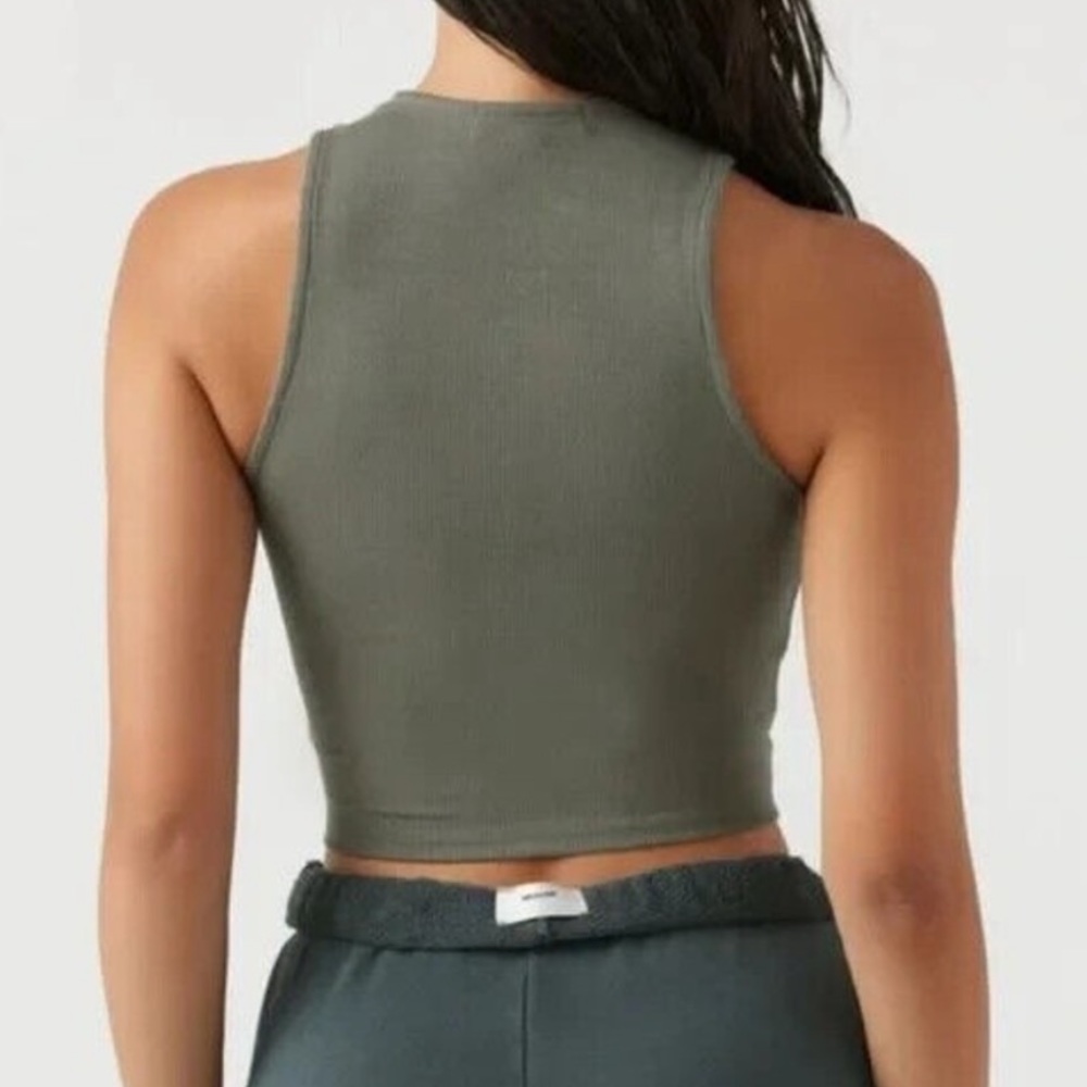 Joah Brown Lace Up Crop Tank Ribbed Top Size S/M Summit Flex Rib - Picture 3 of 13